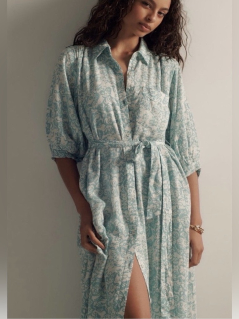 Anthropologie Maeve Irene Floral Linen Button Down Maxi Dress Size XL (no belt)